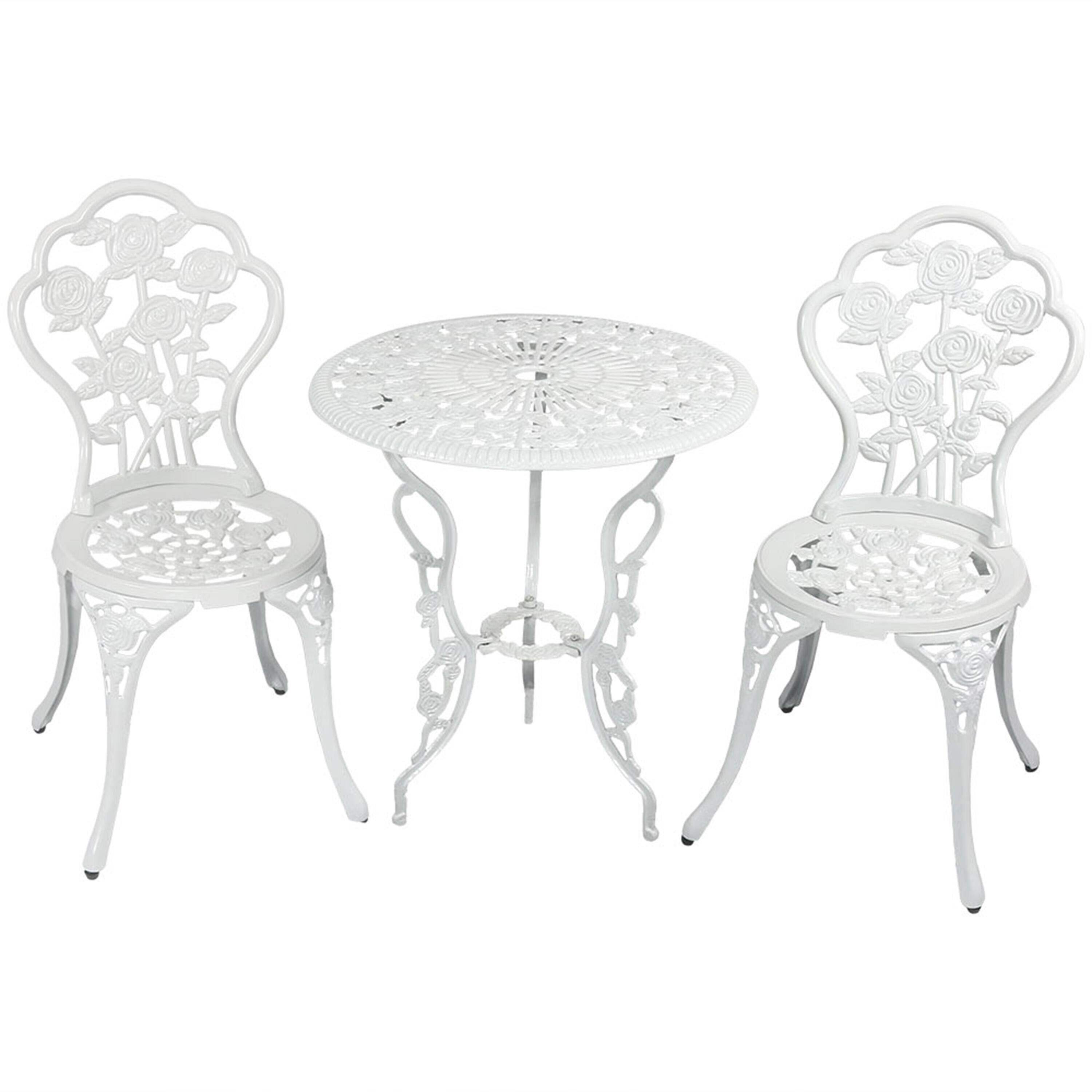 Front. Sunnydaze - Flower Design Cast Aluminum 3-Piece Patio Bistro Set - White.