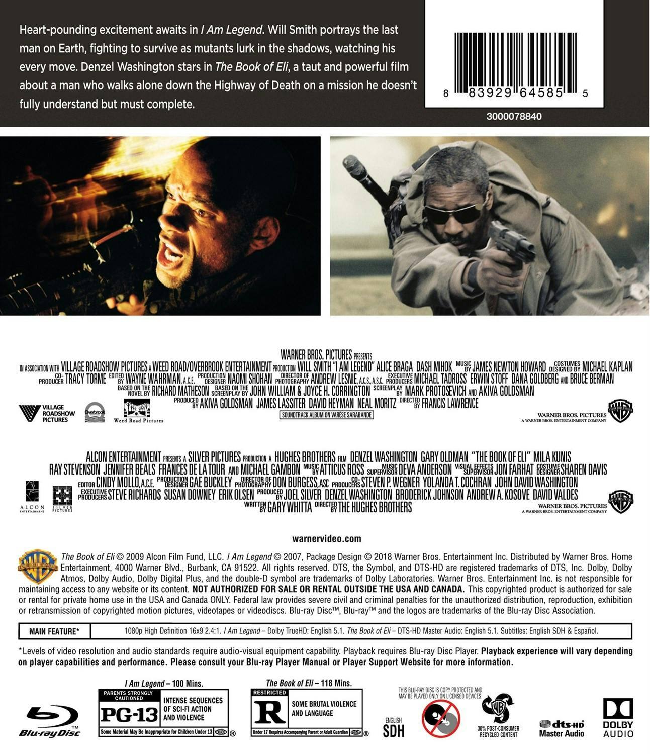Back. I am Legend/Book of Eli (Blu-ray Double Feature) [Blu-ray].
