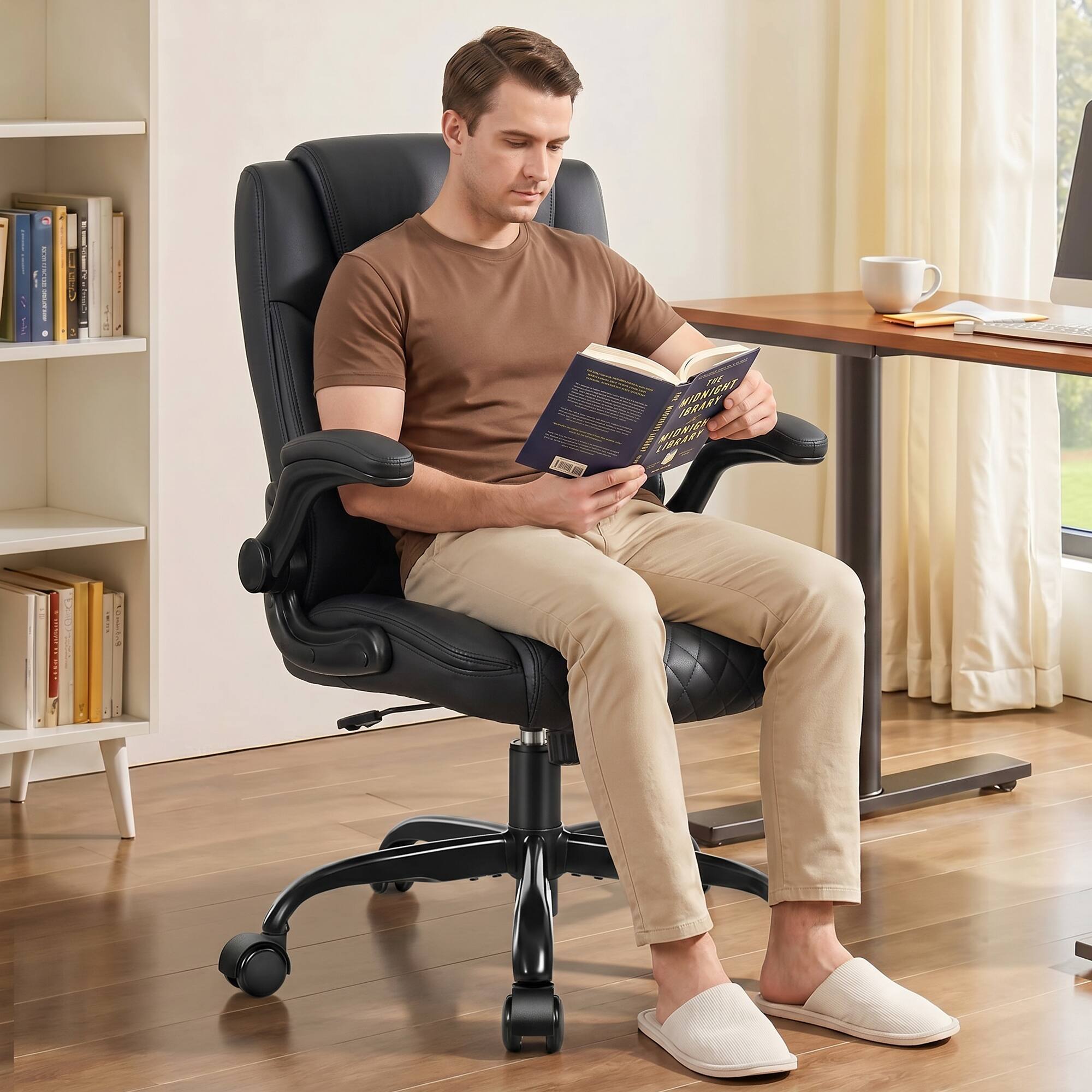 KERDOM - Swivel Tilt Gamer Ergonomic Computer Chair with Lumbar Support, Height Adjustable, Adjustable Arms Space Saving - Black