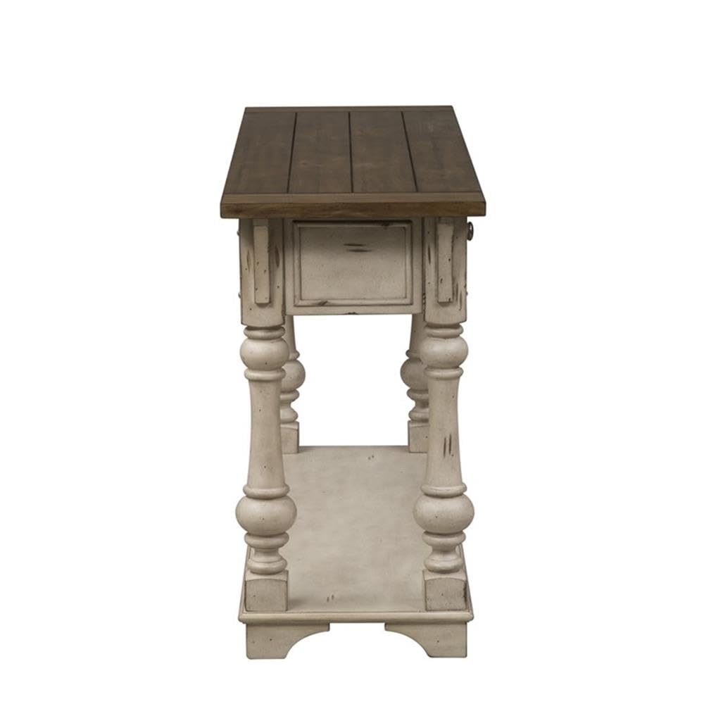 Angle. Liberty Furniture Industries - Morgan Creek Sofa Table in Antique White w/ Wirebrushed Tobacco Accents - White.