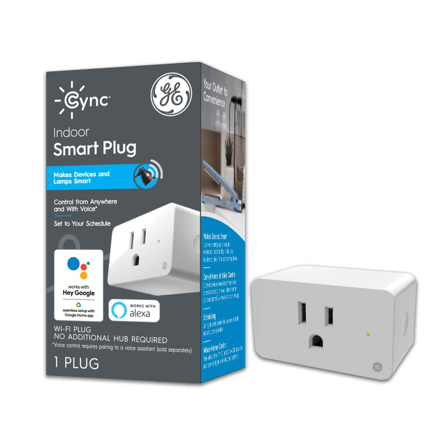 GE - Cync Indoor Smart Plug, Works with Alexa and Google Home - White - Front_Zoom