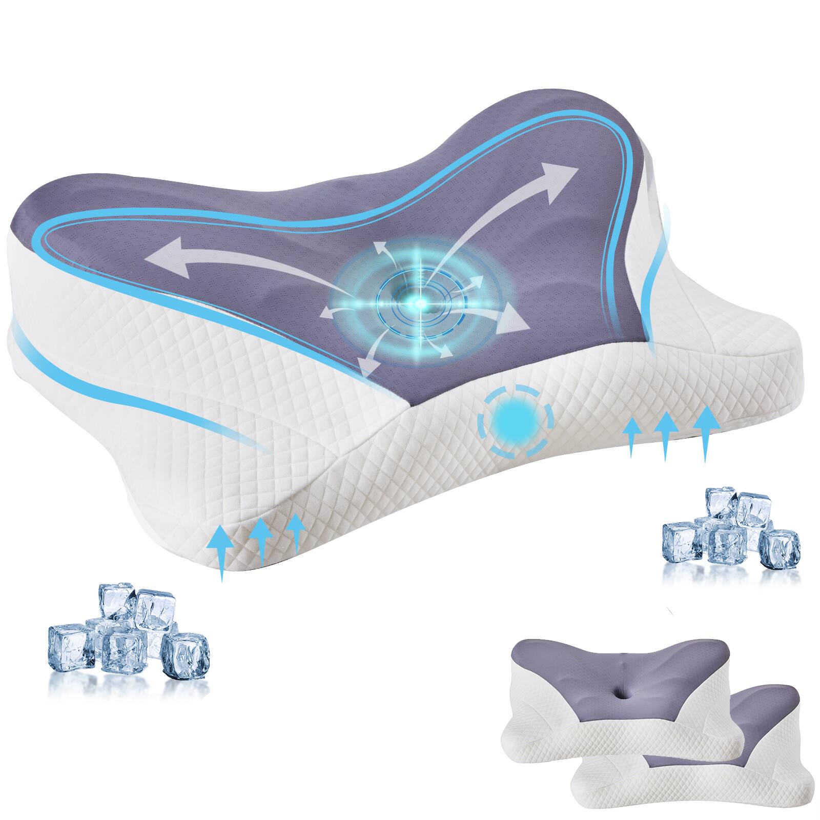 Front. Bestier - 2 Pack Memory Foam Pillow, Cooling Ergonomic Bed Pillows for Sleeping, 26inch - Purple.