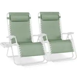 Best Choice Products - Set of 2 Extra Wide Zero Gravity Lounge Chair Recliners w/ Cup Holder - Sage Green/White