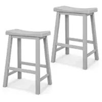 Costway - Set of 2 Saddle Bar Stools Counter Height Dining Chairs with Wooden Legs - Gray - Front_Zoom