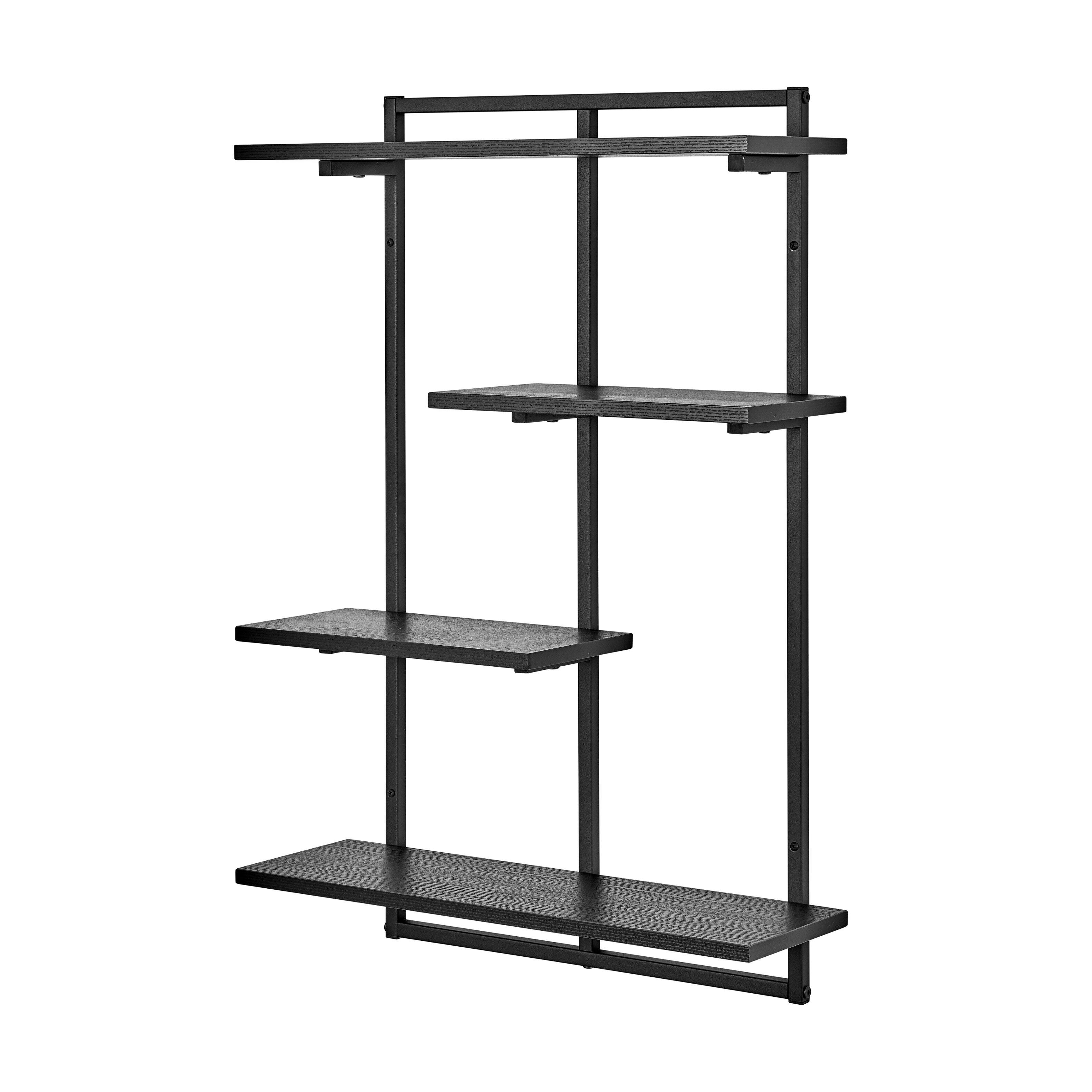 Alt View 4. Danya B - Rhodes 4 Tier Windowsill Wall Shelf - Black Metal Frame and Black MDF Shelves - Black.