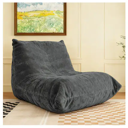 Front. Loheer - Adjustable Support Bean Bag Chair - Warm Grey.
