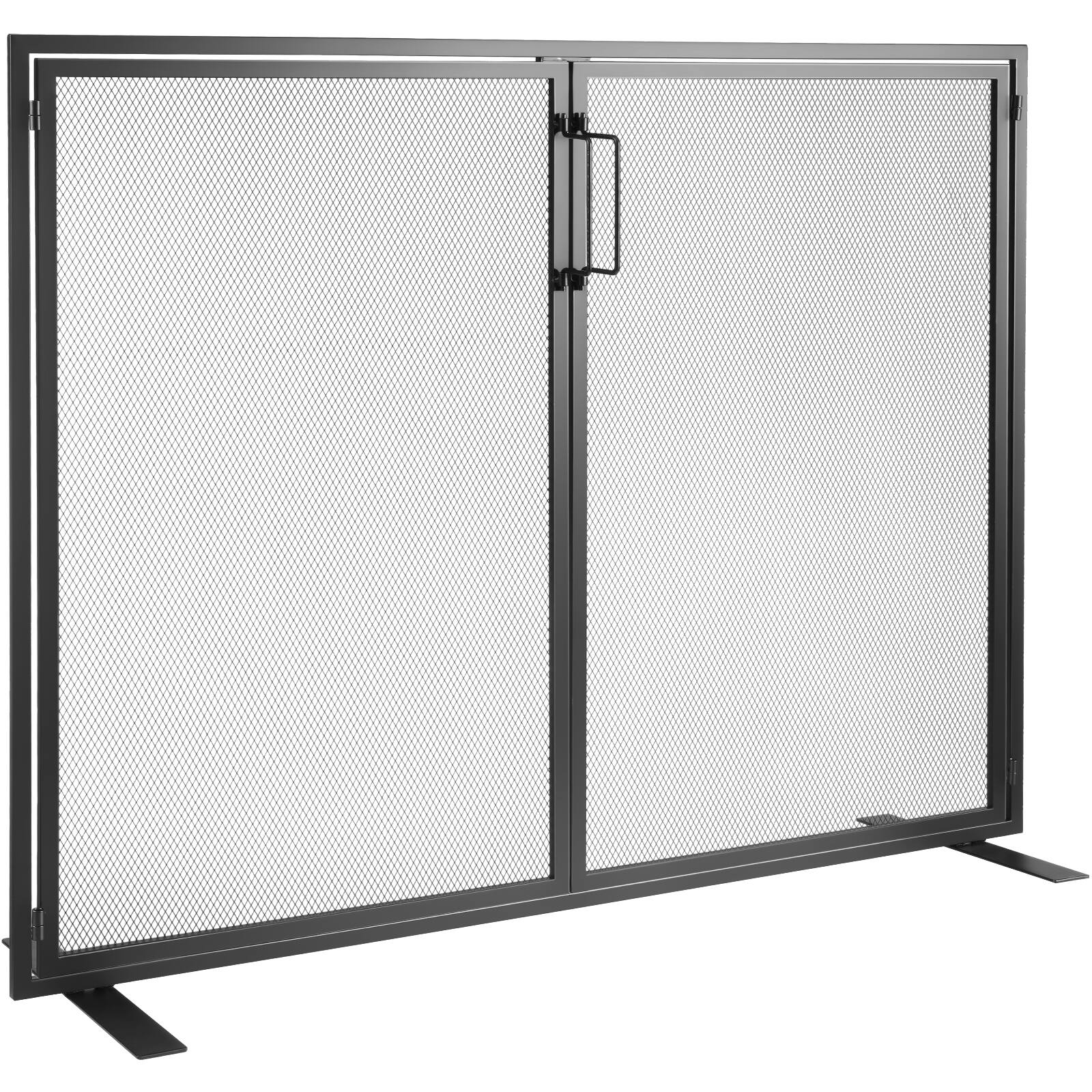 Front. VEVOR - Fireplace Screen 1 Panel with Door, Sturdy Iron Mesh Fireplace Screen, 38.98"(L) x30.7"(H) Spark Guard Cover - Black.