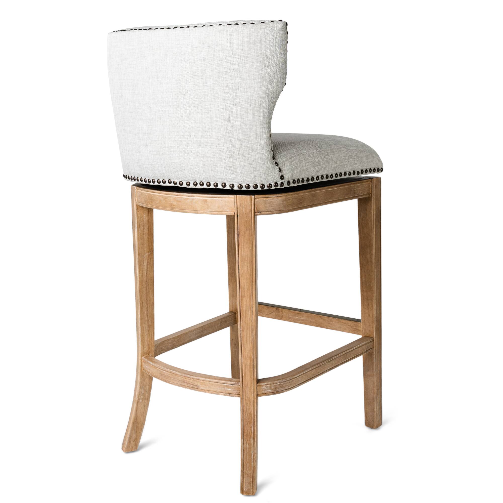 Left. Maven Lane - 31' Hugo Bar Stool in Weathered Oak Finish with Fabric Upholstery - Weathered Oak.