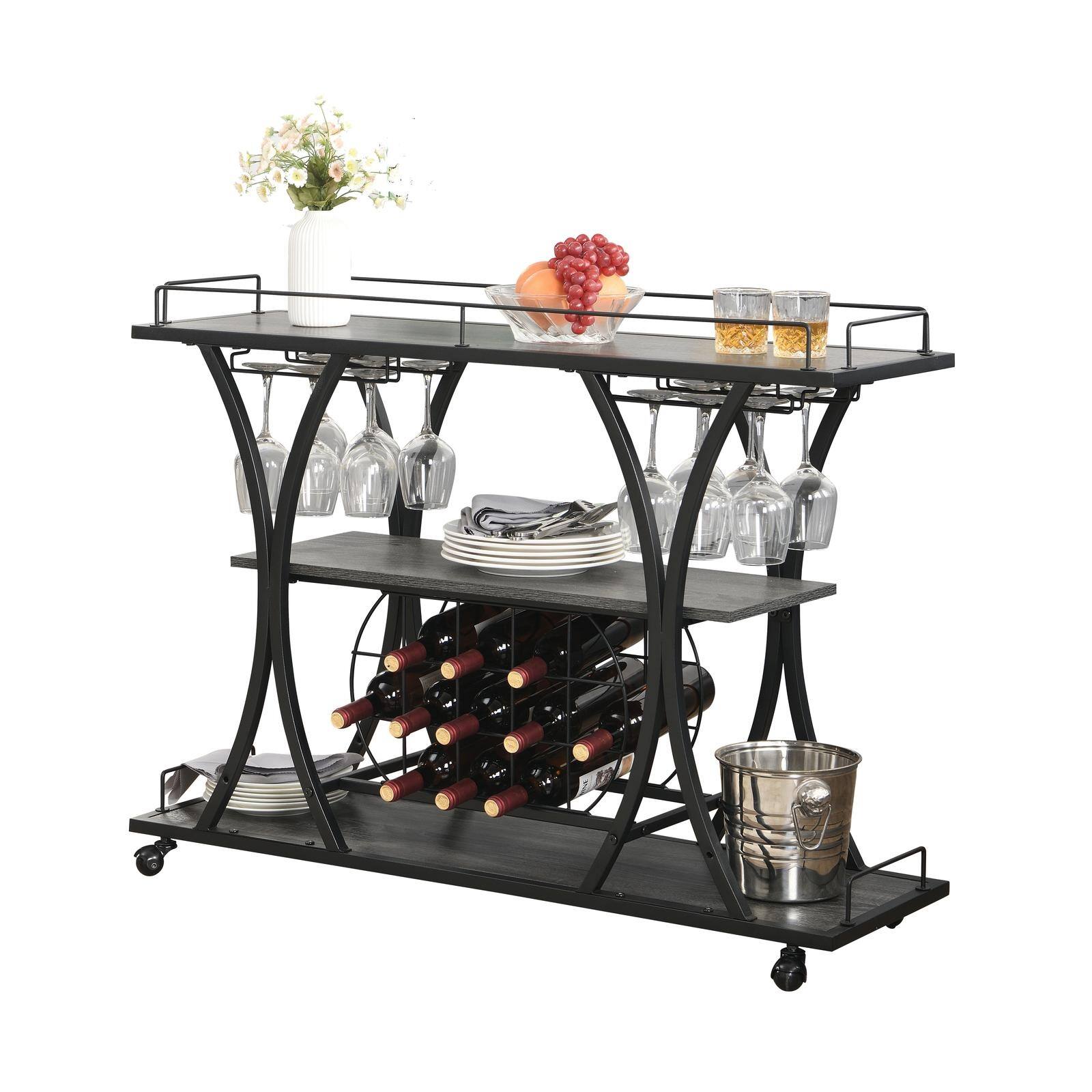 Alt View 4. Spaco - Spaco Industrial Bar Cart Kitchen Bar Cart, Serving Cart for Home with Wheels 3 -Tier Storage Shelves, for Living Room - Black+ Gray.