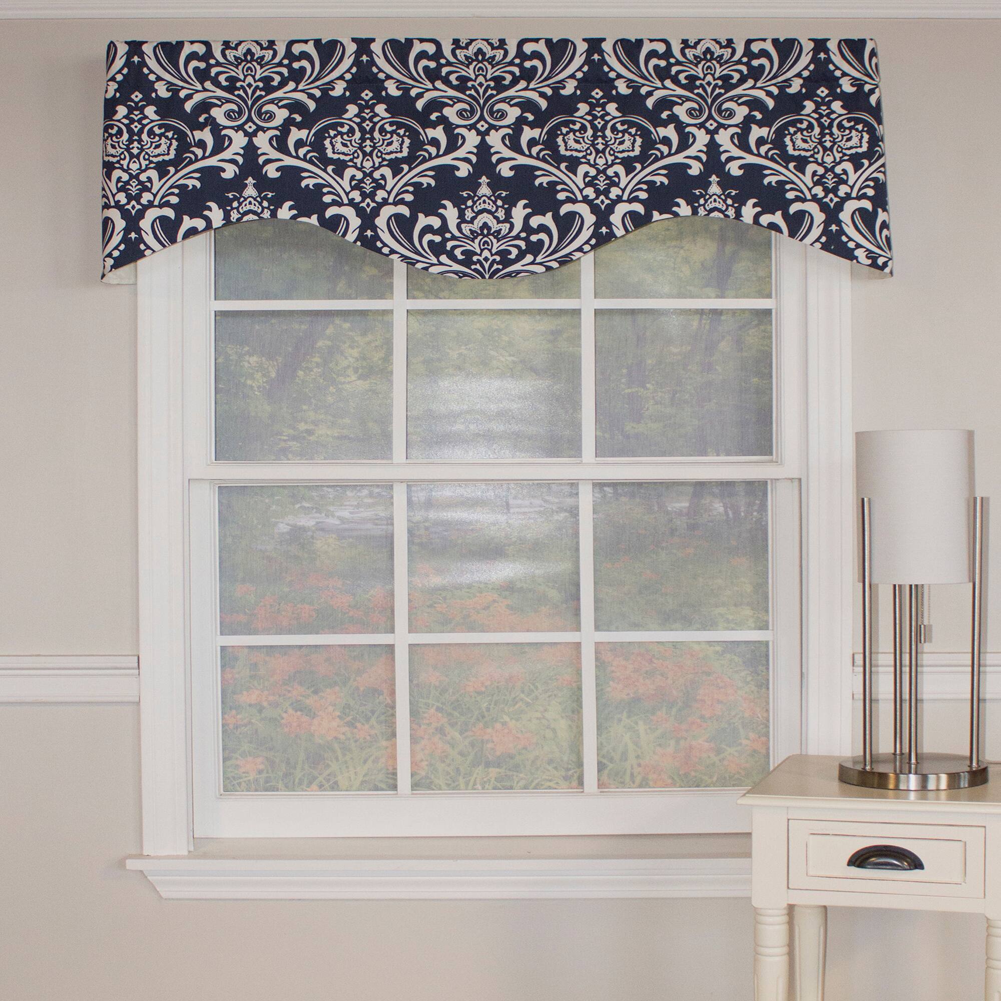 Angle. RLF Home - RLF Home 70% Polyester 30% Cotton Ozbourne Cornice Syel 3" Rod Pocket Valance 50" x 17" Navy - Navy.