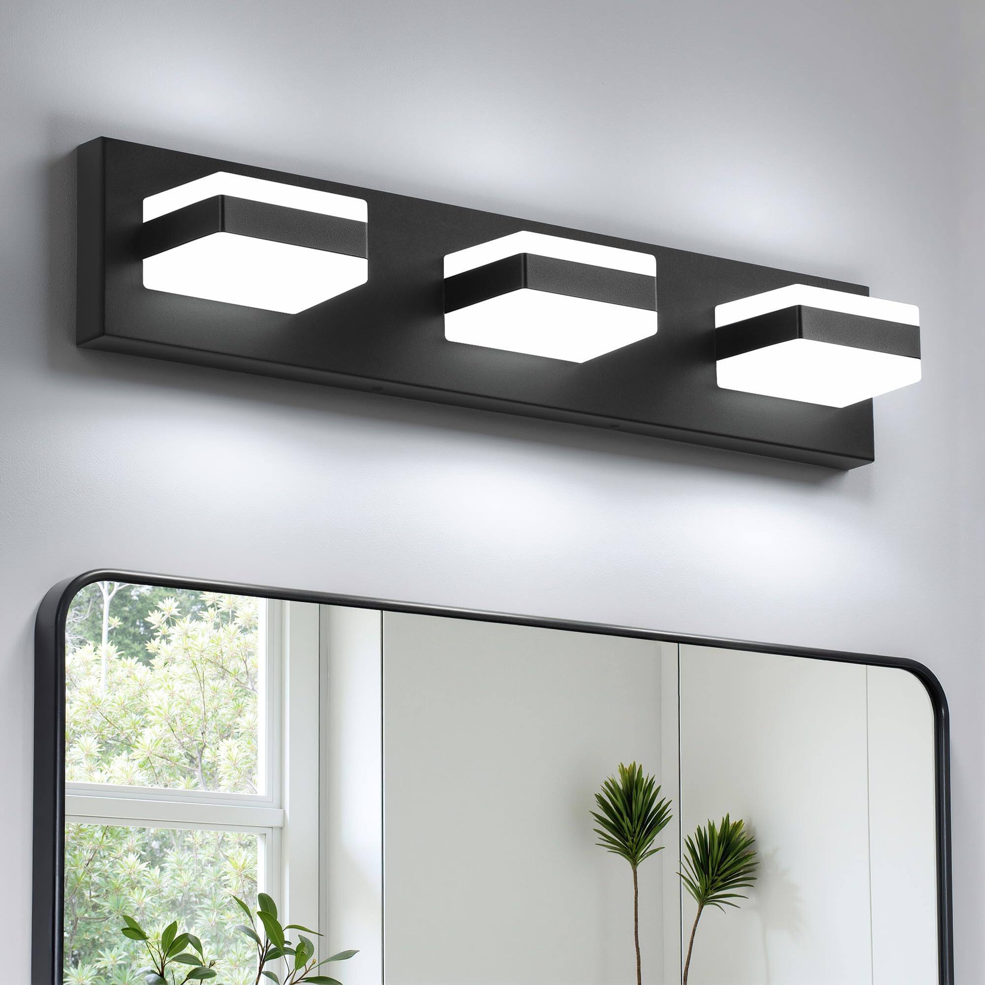 Dazzling Pops - Bathroom Lighting Fixtures Over Mirror Light Vanity With Cool k Matte Led Modern Wall Lights For Bath Dress - Matte Black 3-Light, 21.6 inch, 5000K