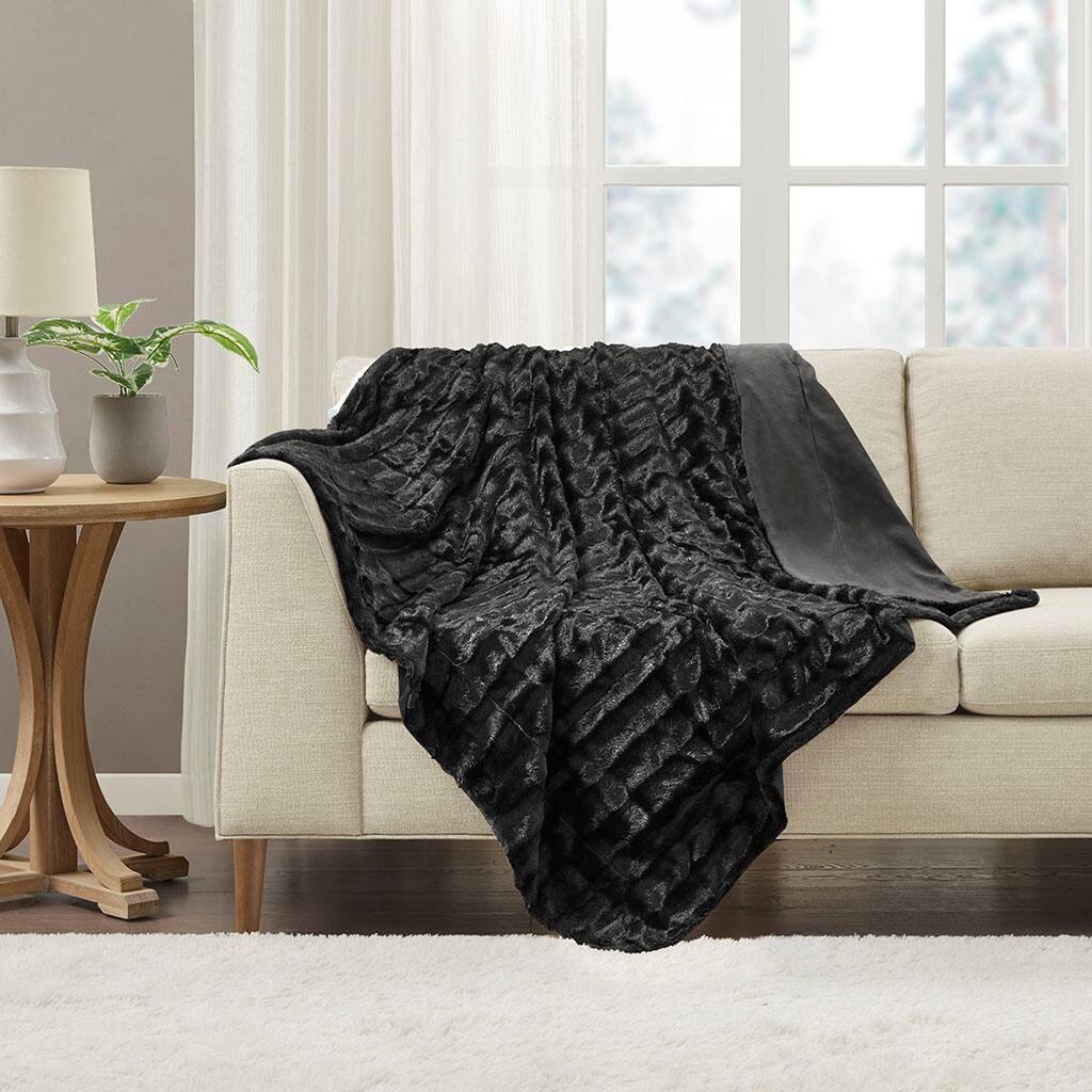 Alt View 1. Gracie Mills - Gracie Mills Wilfred Long Faux Fur Throw Blanket - Black.