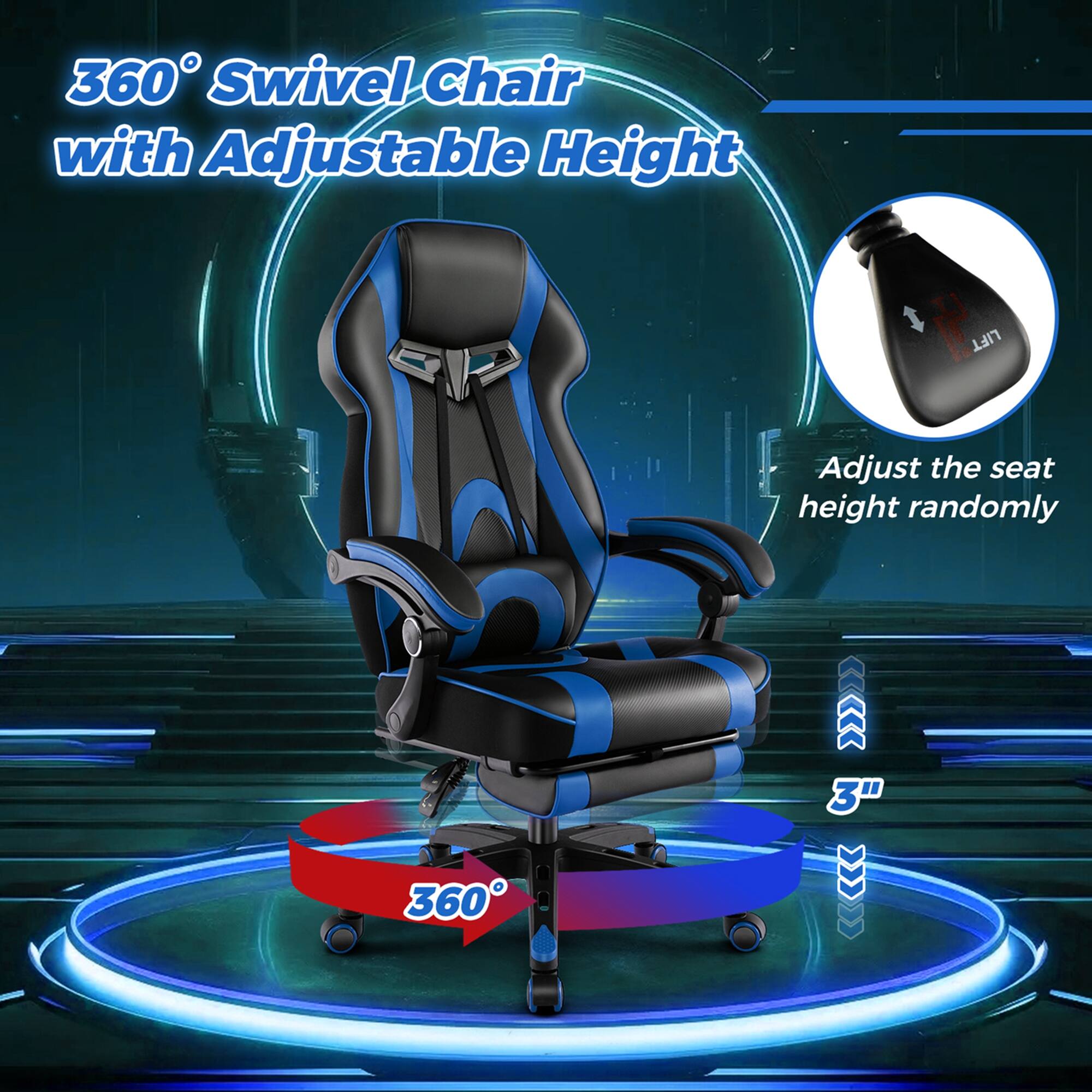 360 Swivel Chair with Adjustable Height I LIFT Adjust the seat height randomly 3"