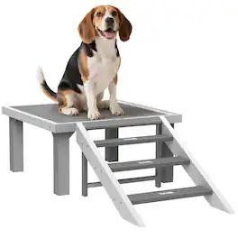 Pawhut - Dog Training Platform, Wooden Place Board with Ladder, Indoor/Outdoor, for Small, Medium Dogs - Gray