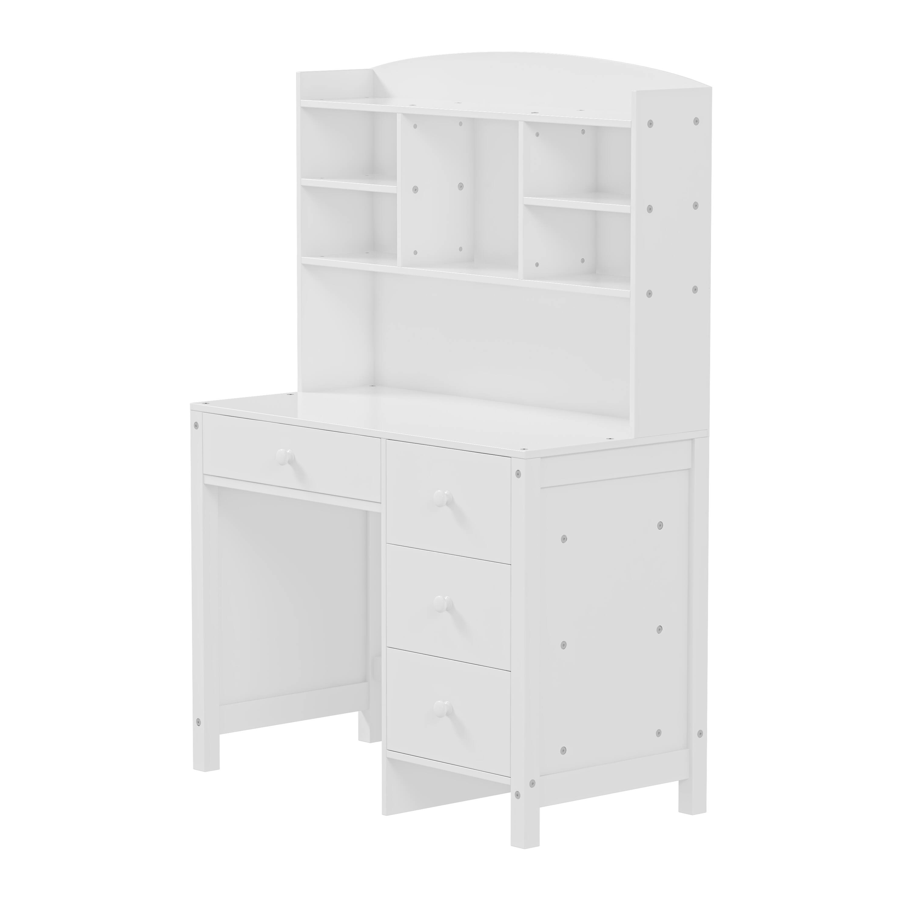 Alt View 7. Tiramisubest - Vintage 40" Home Executive Desk and Upholstered Chair Set,Computer Desk with 4 Drawers,Storage Shelf and Chair,White - White.