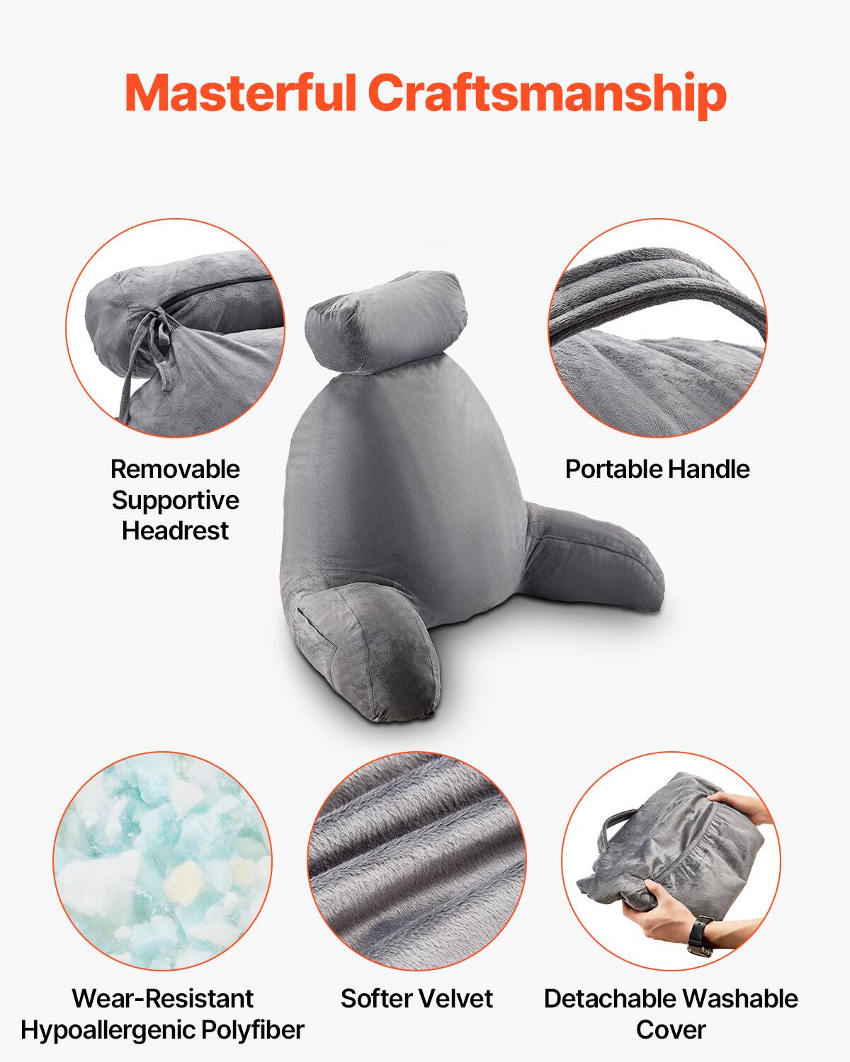 Masterful Craftsmanship

- Removable Supportive Headrest
- Portable Handle
- Wear-Resistant Hypoallergenic Polyfiber
- Softer Velvet
- Detachable Washable Cover
