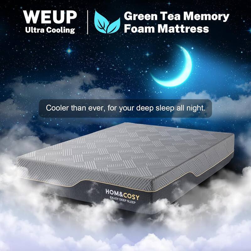 WEUP Ultra Cooling Green Tea Memory Foam Mattress Cooler than ever, for your deep sleep all night. HOM&COSY ENJOY DEEP SLEEP