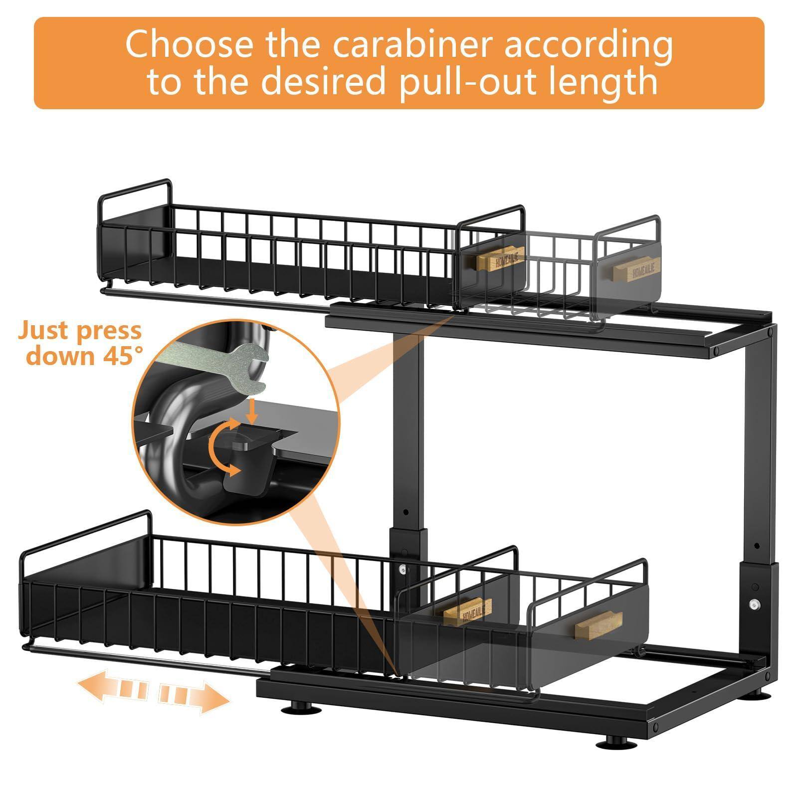 Choose the carabiner according to the desired pull-out length

Just press down 45°