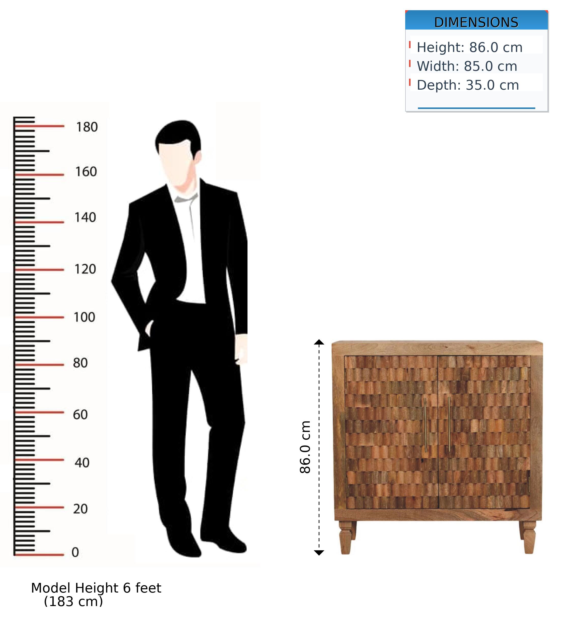 DIMENSIONS  
Height: 86.0 cm  
Width: 85.0 cm  
Depth: 35.0 cm  

Model Height: 6 feet (183 cm)