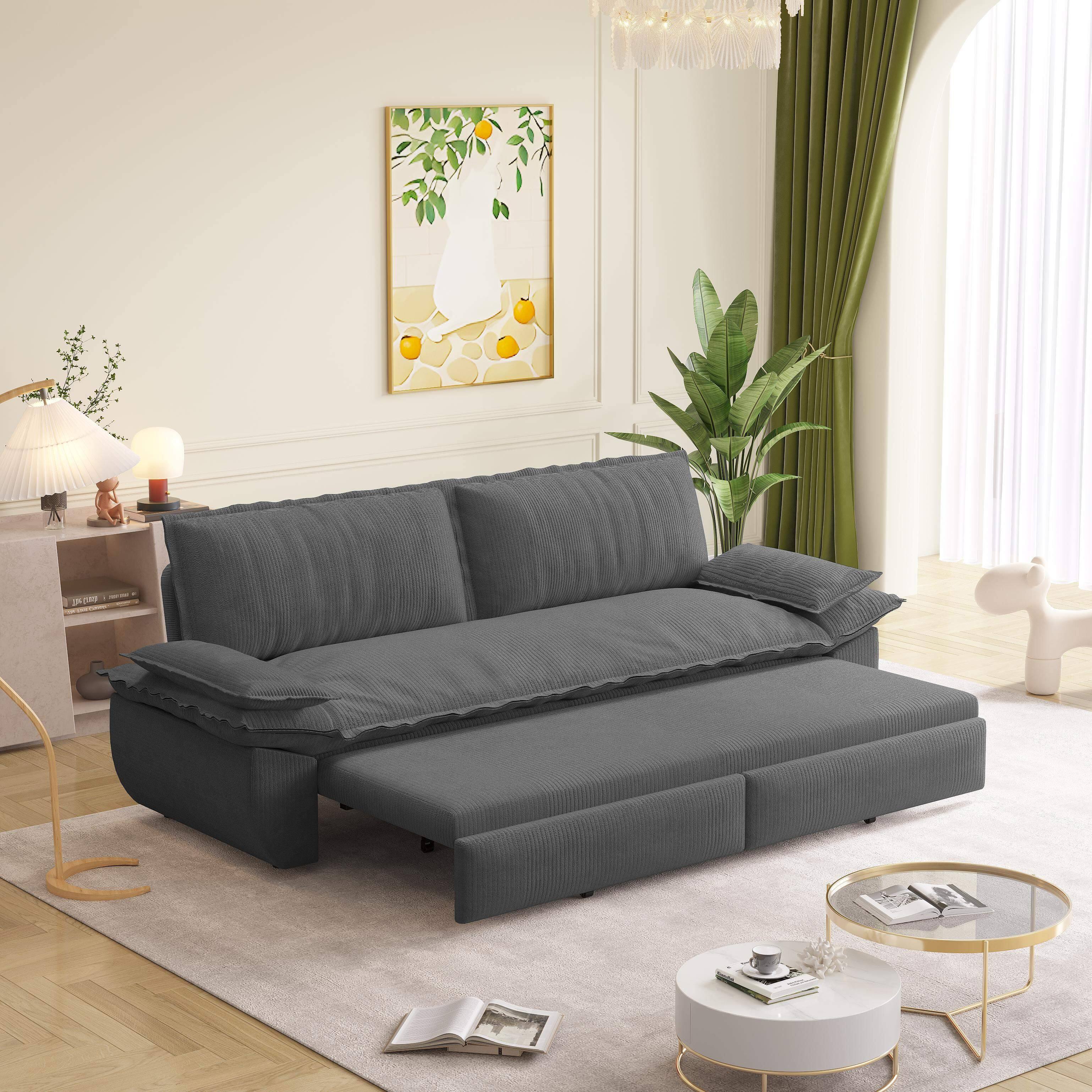 Angle. LOVMOR - 73.2 Queen Pull Out Sofa Bed3in1 Convertible Sleeper SofaMultiFunctional Corduroy Loveseat BedGrey - Grey.