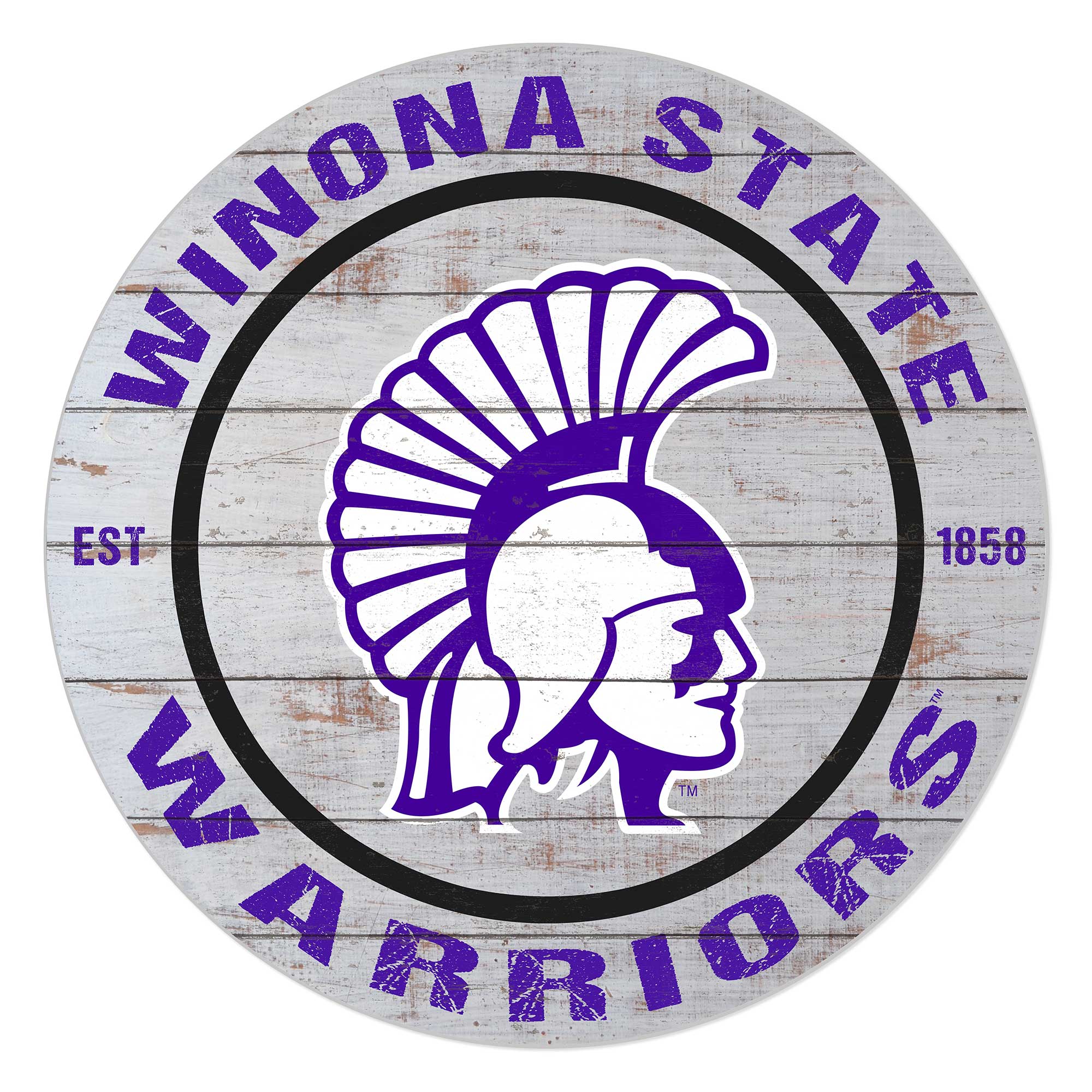 Winona State Warriors 20'' x 20'' Indoor/Outdoor Weathered Circle Sign