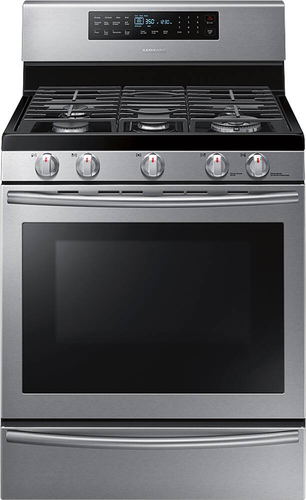 Front. Samsung - 5.8 cu. ft. Freestanding Gas Range with True Convection - Stainless steel.