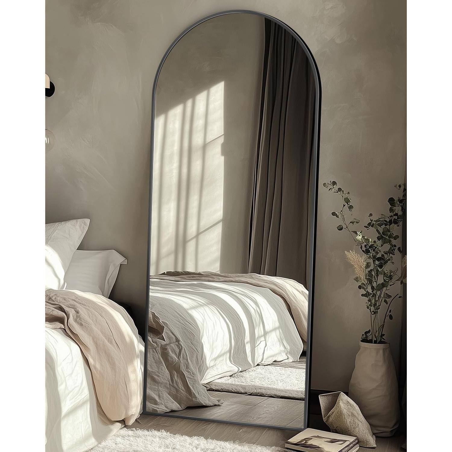 Back. Cedar Assembly - Full Length Mirror With Stand 58"x18" Arched Body Up Aluminum Frame Floor Freestanding Hanging Leaning Mo... - Black-78"L x 38"W.