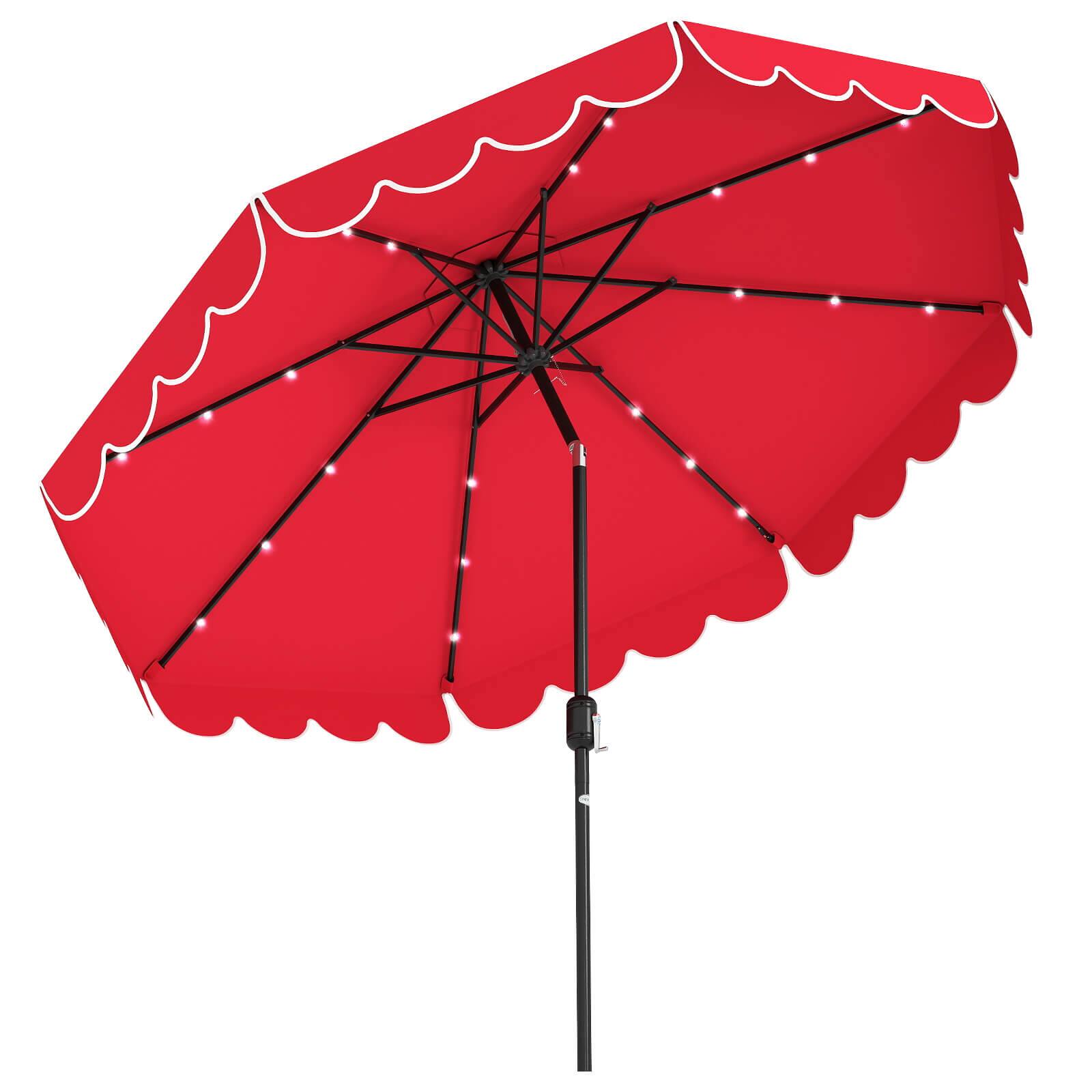 Alt View 10. Costway - Costway 10 FT Solar Patio Umbrella with 24 LED Lights 8 Ribs & Tilt Adjustment - Red.
