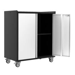 Qeetex - Mobile Tool Cart, Locking Metal High Rolling Garage Storage Cabinet for Workshop Home Office - Silver