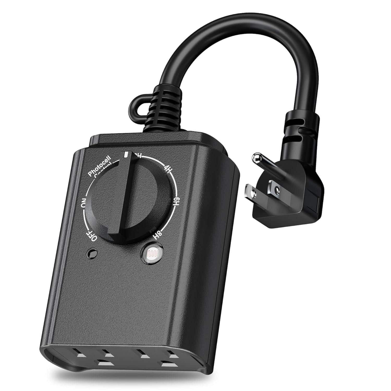 BN-LINK - Outdoor Light Timer with Dusk to Dawn Sensor, Dual Grounded Outlets, 15A/1875W, Weatherproof, ETL Listed - Black