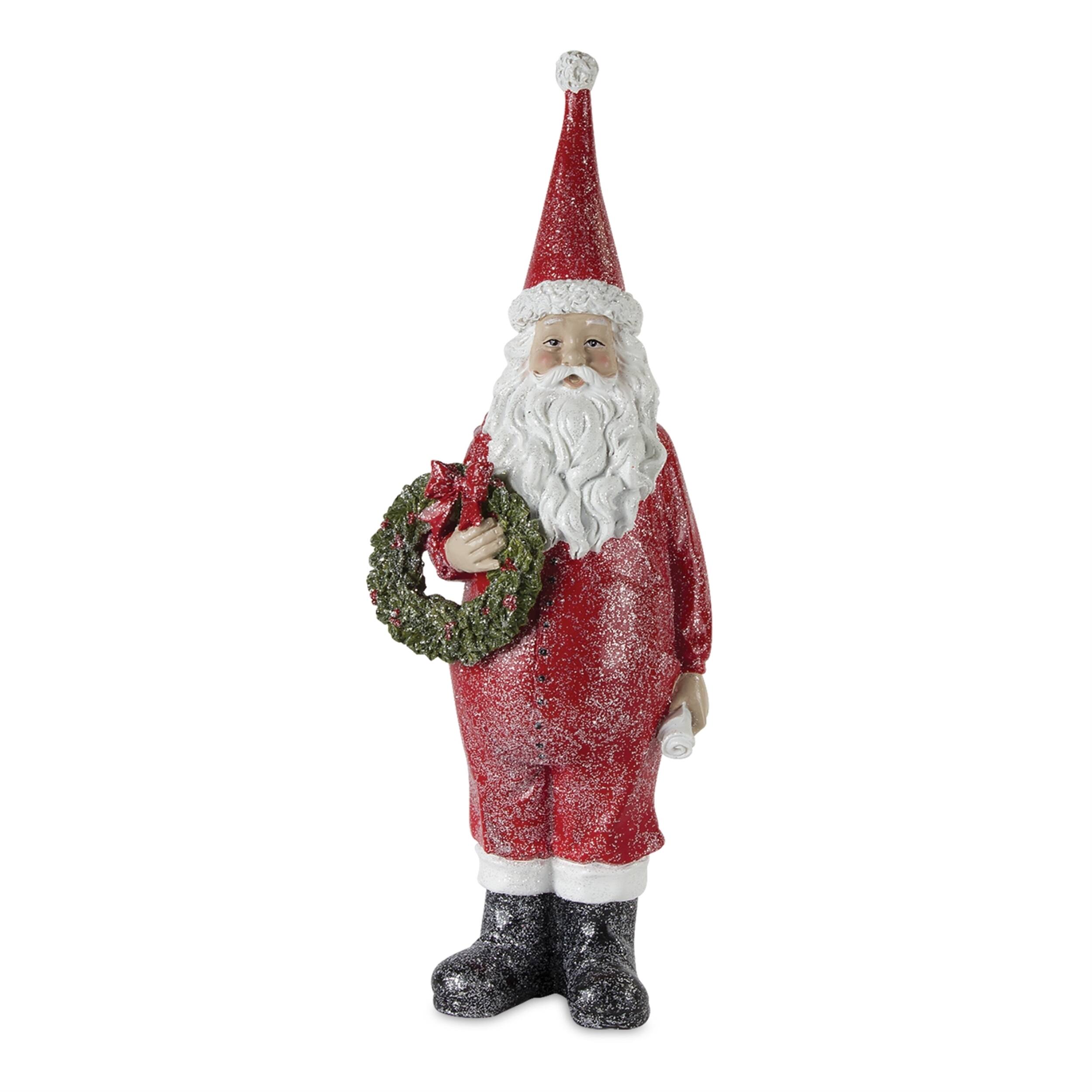 Back. BreeBe - Frosted Long John Santa with Pine and List Accent (Set of 3) - Red.