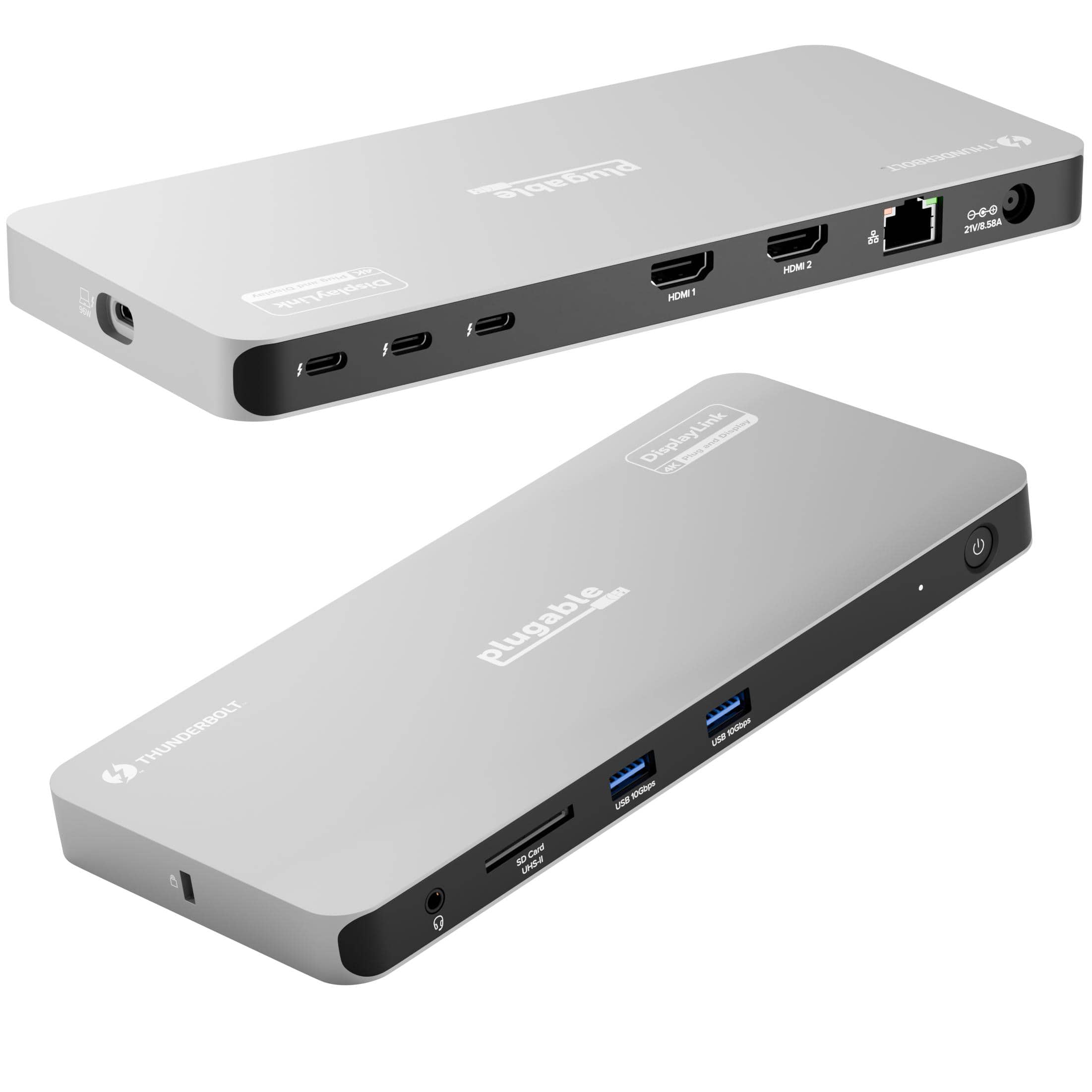 Plugable - Thunderbolt 4 Dock for Quad Monitors 100W, Connects up to Four 4K Monitors for Windows & Mac Laptops - Space Grey