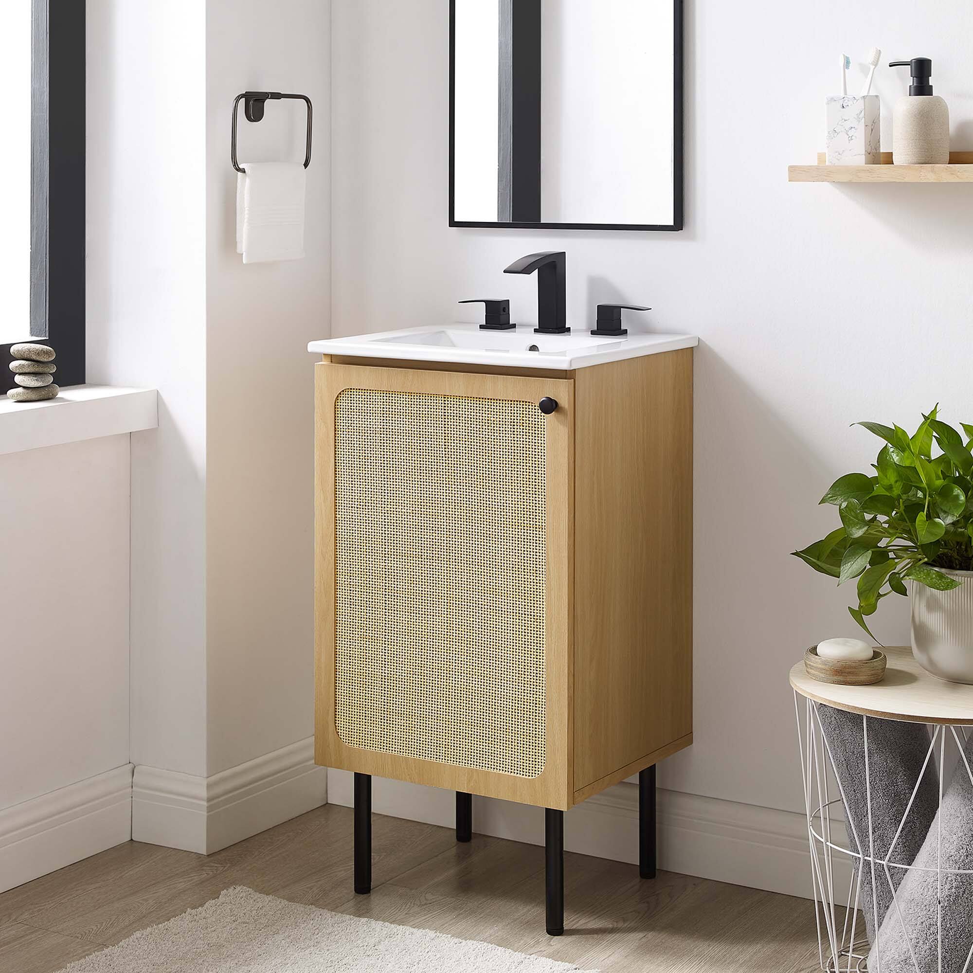 Chaucer Bathroom Vanity with White Basin Included by Modway - Oak White