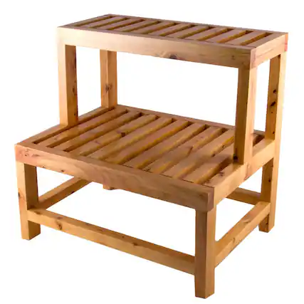 Front. Alfi - 20" Double Wooden Stepping Stool Multi-Purpose Accessory - Natural Wood.