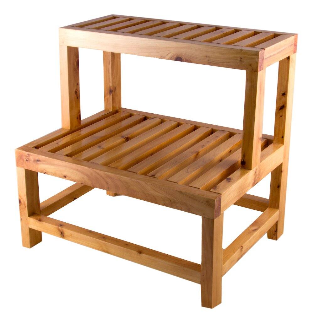 Front. Alfi - 20" Double Wooden Stepping Stool Multi-Purpose Accessory - Natural Wood.