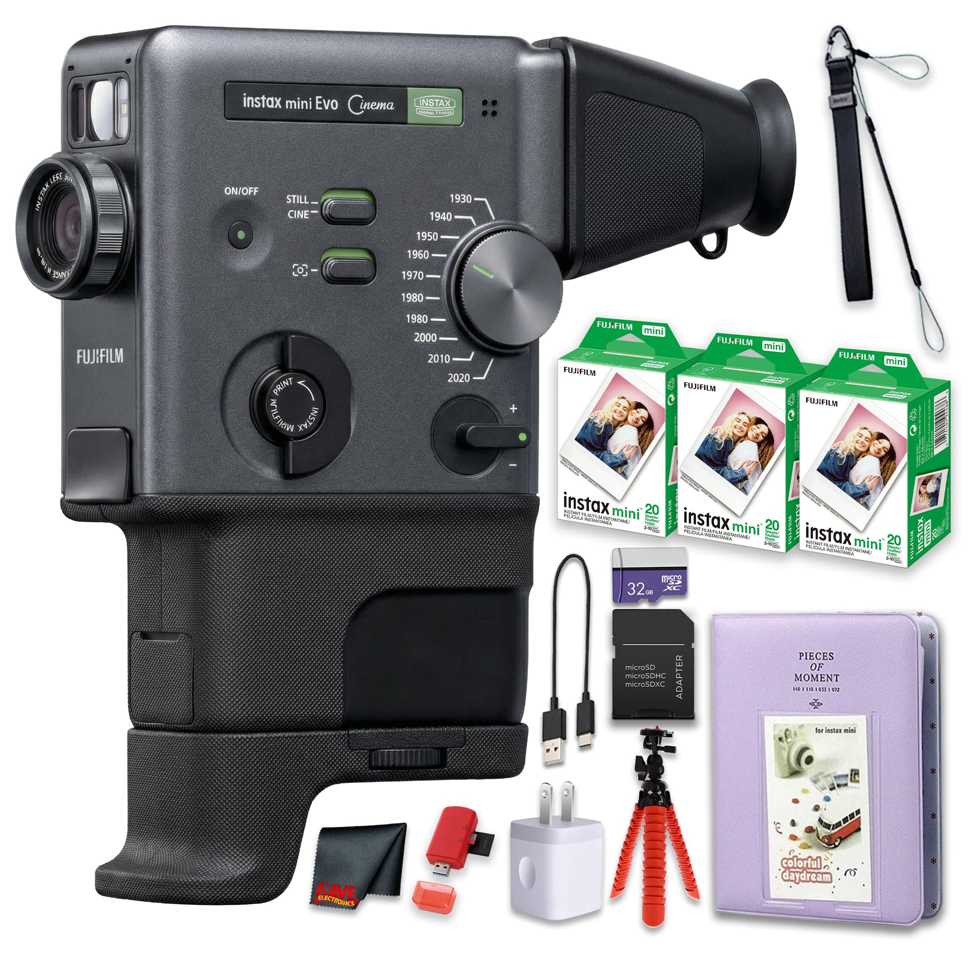 Fujifilm - instax mini Evo Cinema Camera + Instant-Film 60 Sheets + More