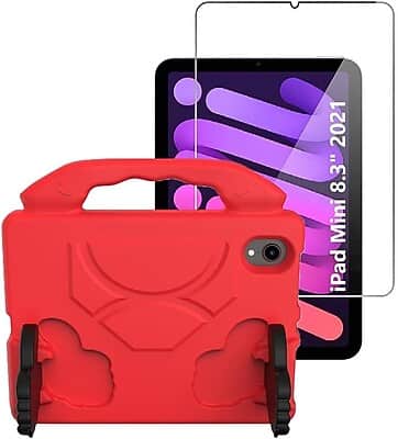 SaharaCase - iPad mini A17 Pro & 6th Generation 2021 Protection Bundle, KidProof Case with Tempered Glass Screen - Red