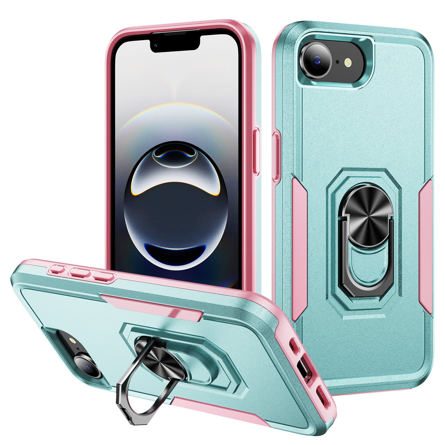 UUCOVER - For Apple iPhone 17e/16e Magnetic Heavy Duty Case with Rotating Ring Kickstand, Shockproof Drop Protection Matte Cover - Green + Pink price history on PriceWatchPro
