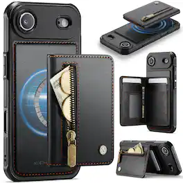 Dteck - Magnetic Wallet Case for Apple iPhone Air,Detachable 2-in-1 Folio Cover with Zipper Pocket,RFID Blocking & Card Holder - Black