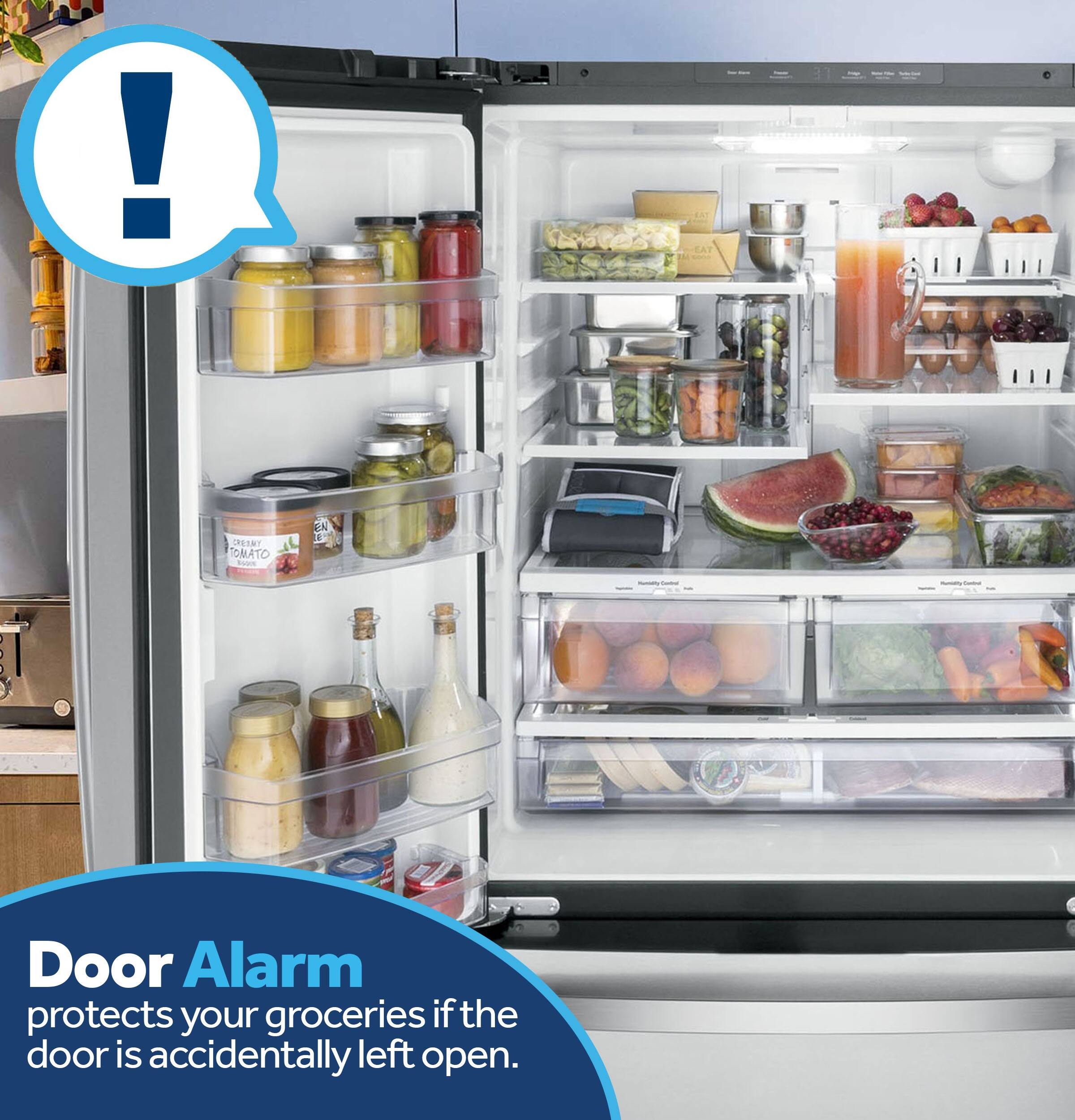 Door Alarm protects your groceries if the door is accidentally left open.