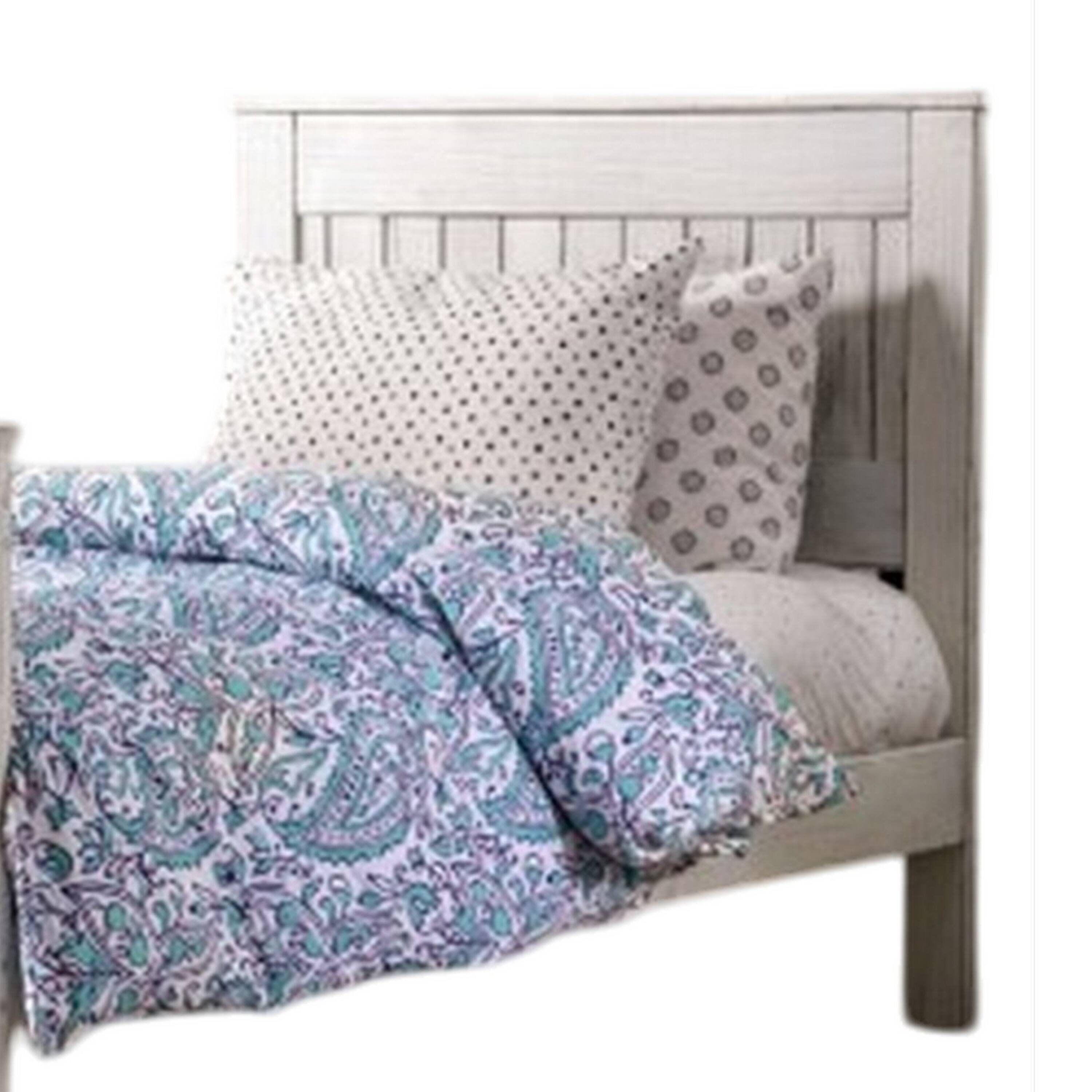 Alt View 2. Manhattan Lane - Waly Queen Bed, Farmhouse Plank Design, Classic White Solid Pine Wood - Weathered White.