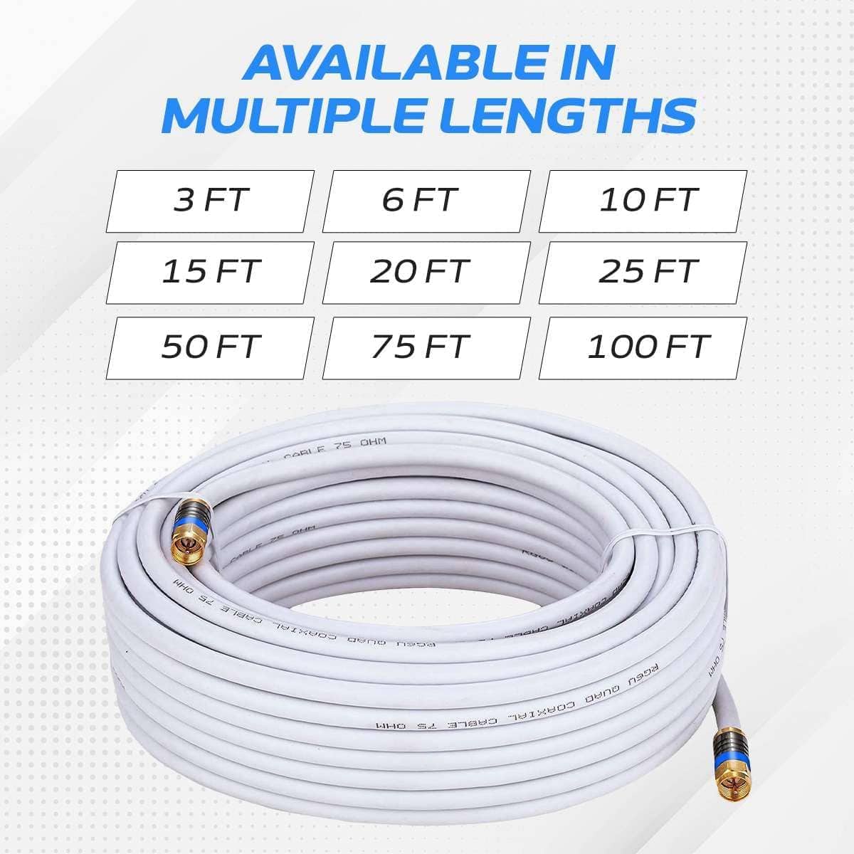 Cables Direct Online RG6 Quad Shield Coaxial Cable 100ft with Gold