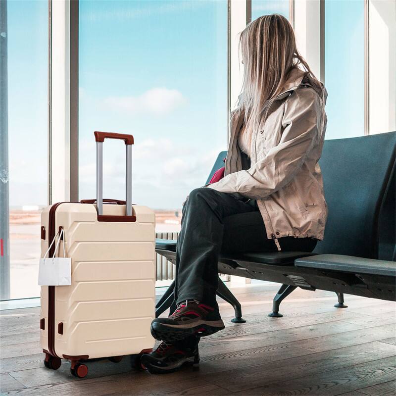 Alt View 1. HTUTWOO - ABS Spinner Wheel Luggage Sets - 20"/24"/28" 3 Pcs Carry On Suitcase, Matching Color, Combination Lock - Beige.