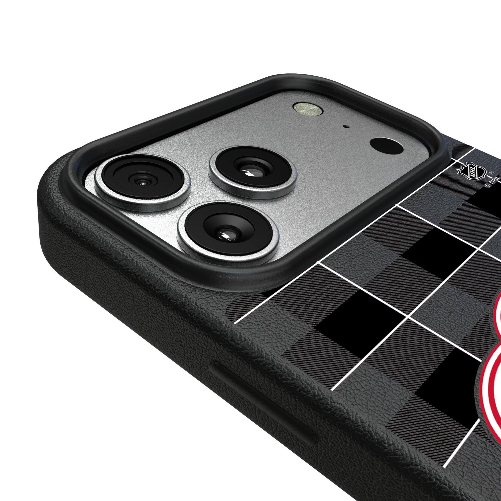 Alt View 2. Keyscaper - Detroit Red Wings Plaid iPhone Magnetic Bump Case - 16 Pro Max - Black.