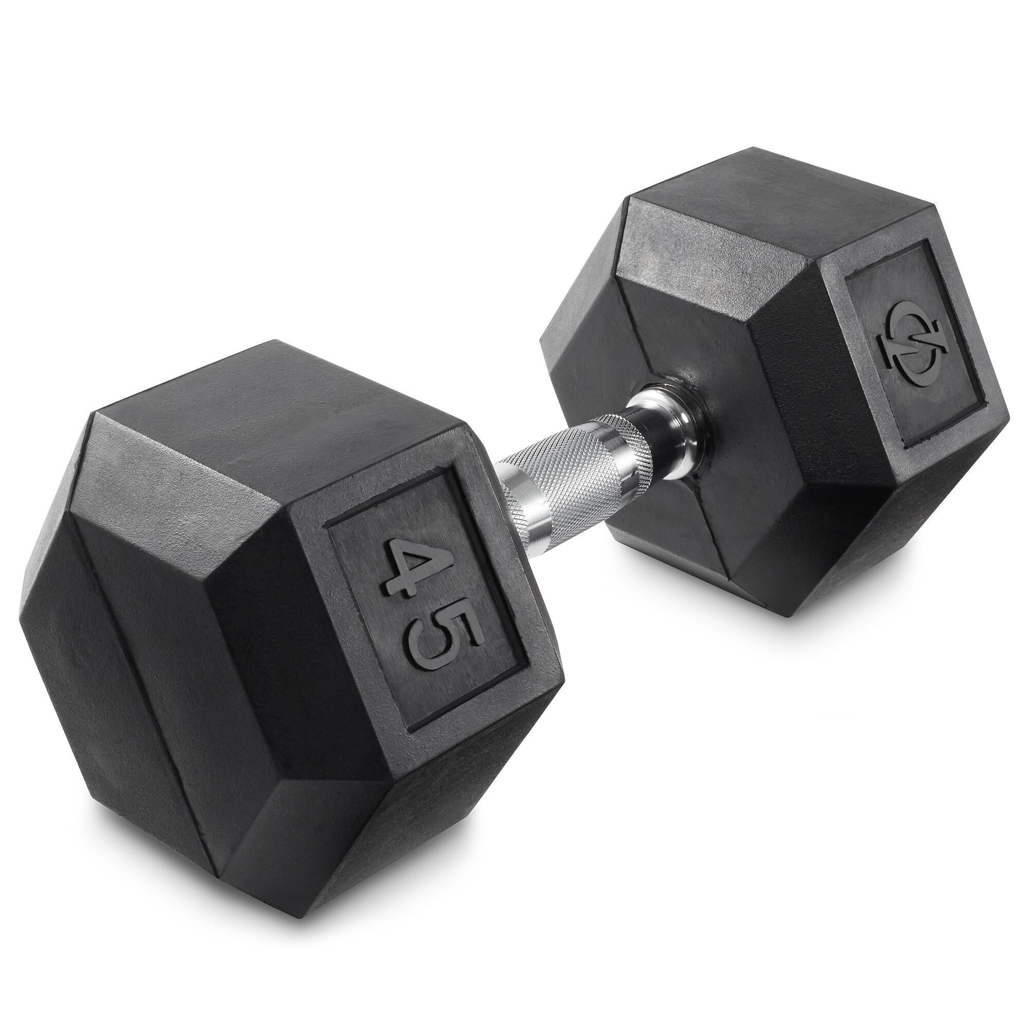 Front. Philosophy Gym - Rubber Coated Hex Dumbbell - Cast Iron Hand Weights - 25-lbto 50 Pound - Black.