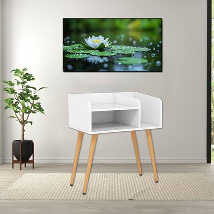 Front. Hivvago - Vintage-Inspired Bedside Cabinet with Open Shelf Design - White.