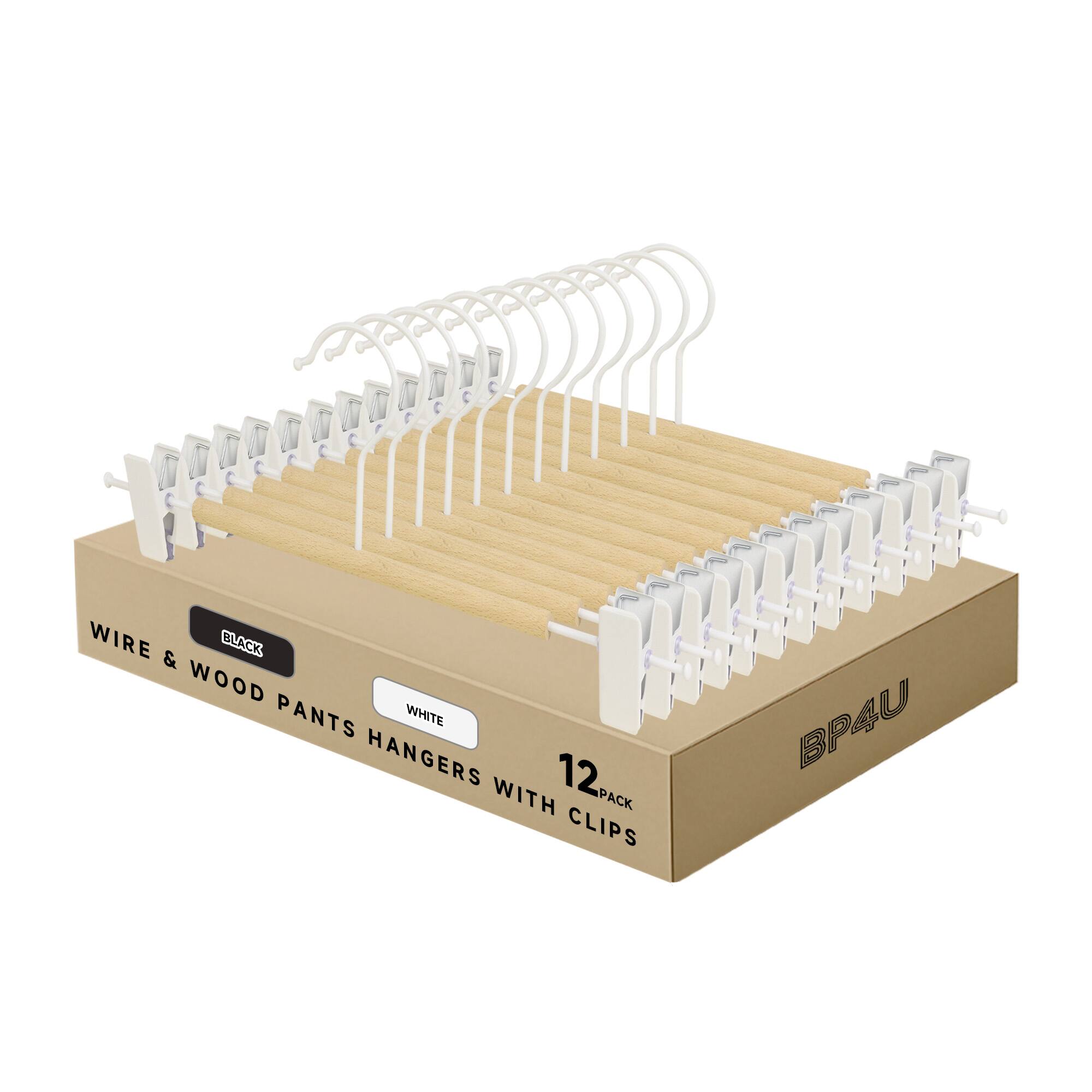 WIRE & WOOD PANTS HANGERS WITH CLIPS  
12 PACK  
BLACK  
WHITE  
BP4U