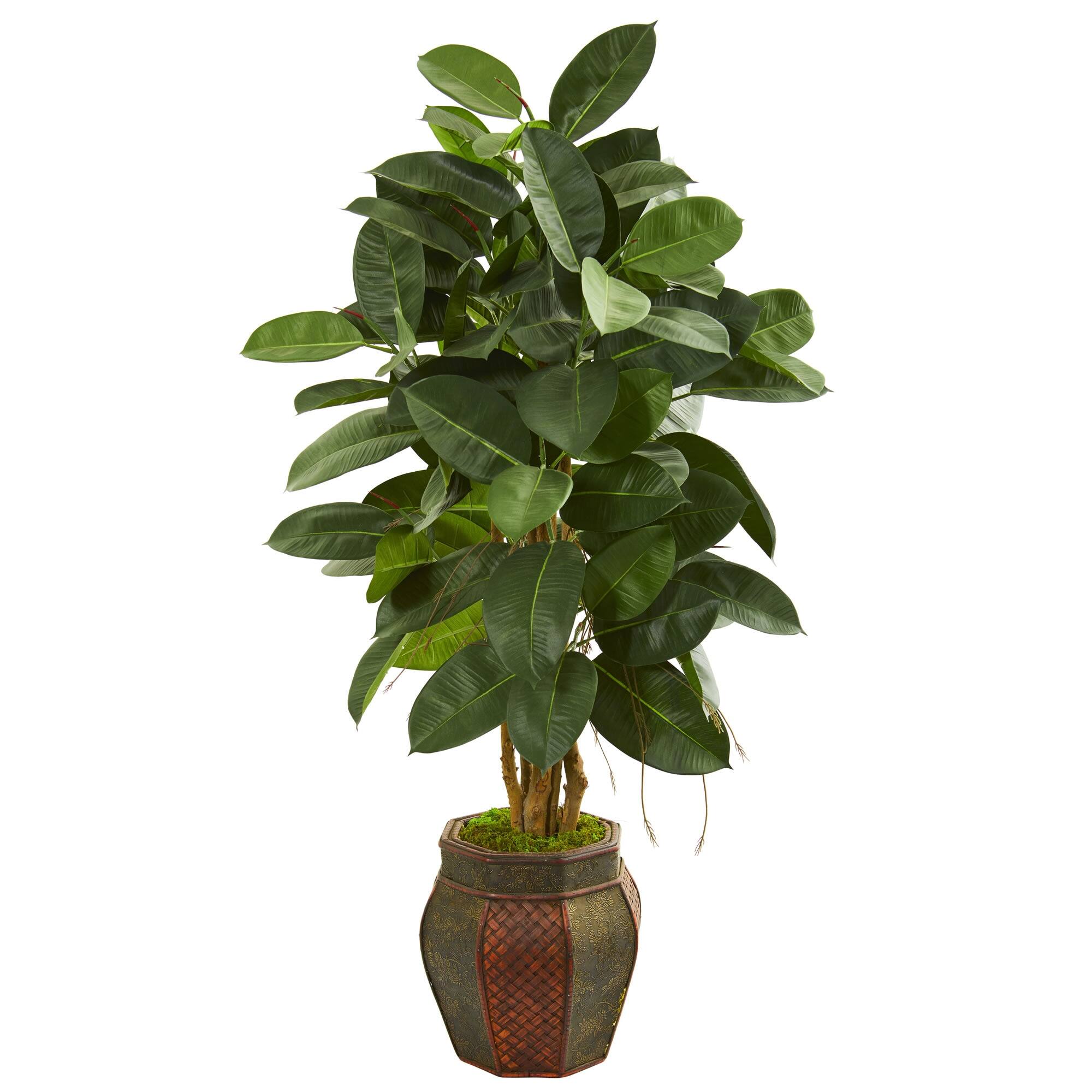 Front. BreeBe - 52" Rubber Leaf Artificial Tree in Decorative Planter - Multicolor.