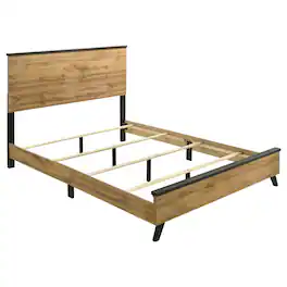 Manhattan Lane - Wemy King Size Bed, Tall Panel Headboard, Natural Brown Pine Finish - Brown, Black