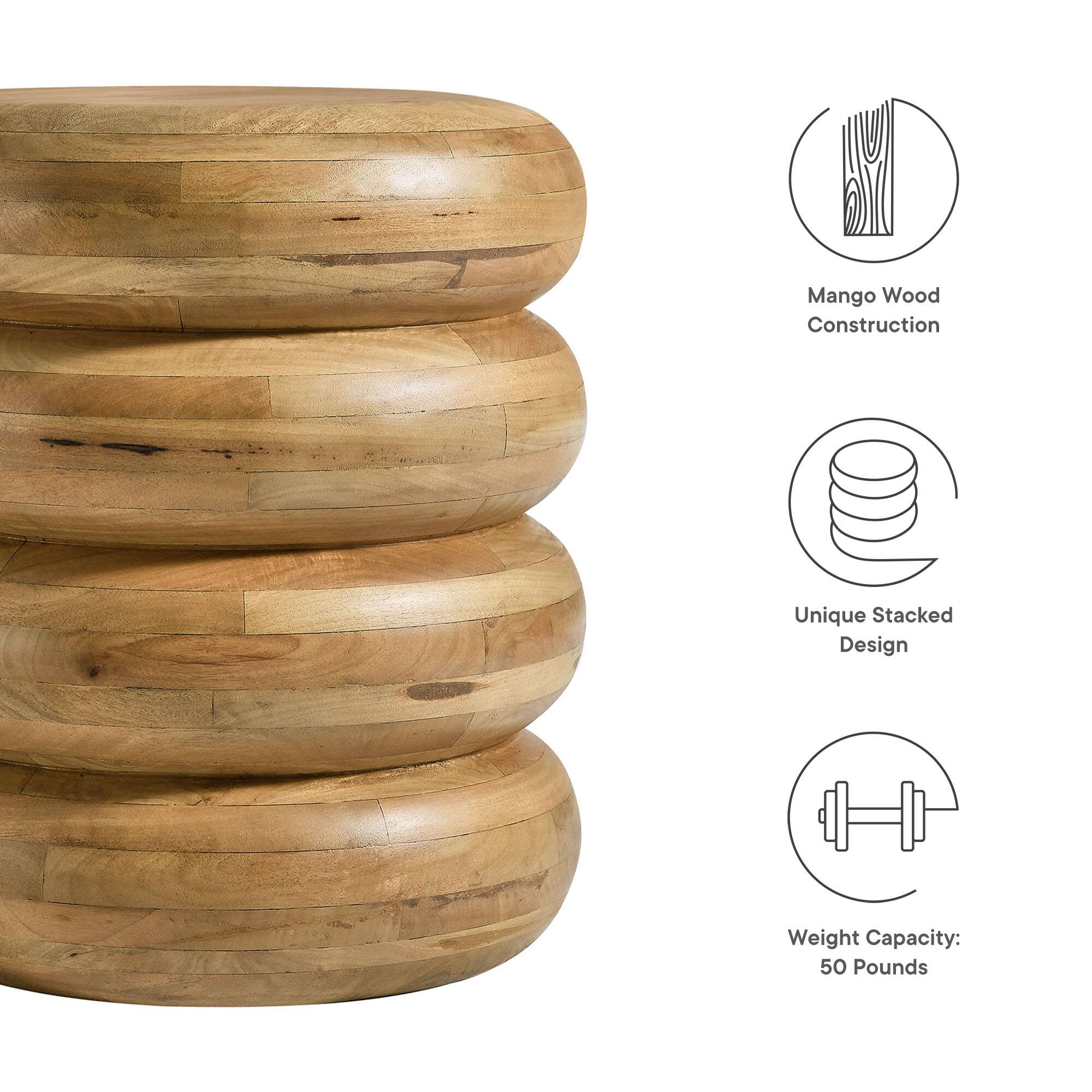 Mango Wood Construction  
Unique Stacked Design  
Weight Capacity: 50 Pounds